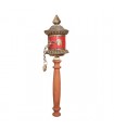 Red Coloured, Ligneous Handle Prayer Wheel